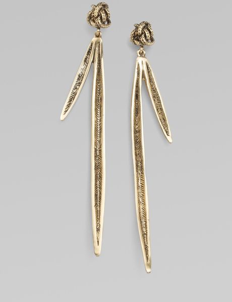 Aurelie Bidermann Long Pike Drop Earrings in Gold - Lyst