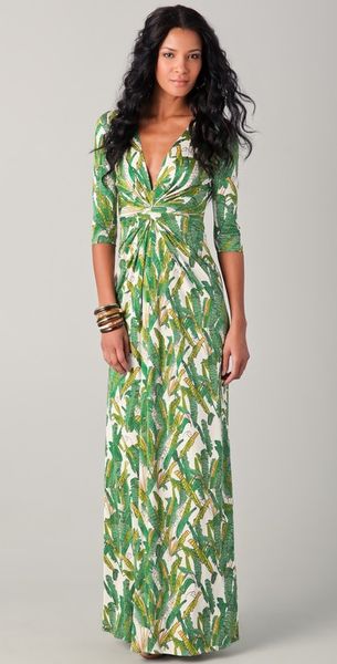 Issa VNeck Long Dress in Green (white) - Lyst