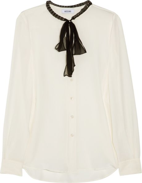 Moschino Chaintrimmed Silk Top in Beige (cream) - Lyst