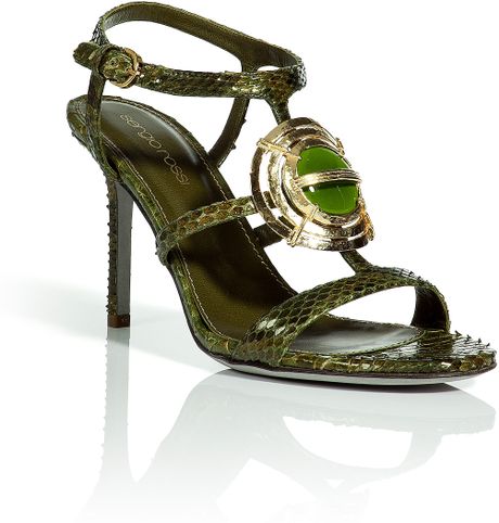 Sergio Rossi Reed Jewelry Detailed Sandals in Green (snake) - Lyst