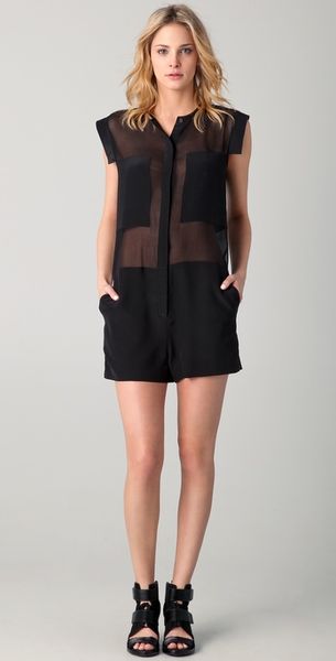 T By Alexander Wang Silk Combo Romper - Lyst