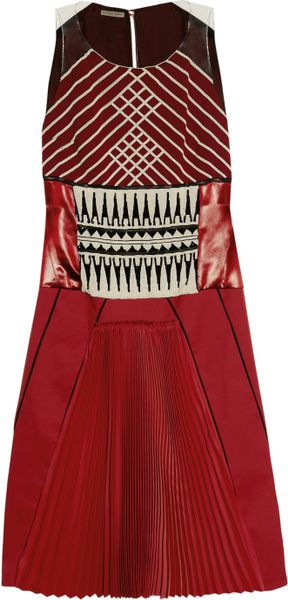 Bottega Veneta Handembellished Plissé Crepe and Satin Dress in Red - Lyst