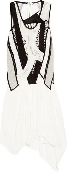 Helmut Lang Sequin Fragment Paneled Silkchiffon Mini Dress in White - Lyst