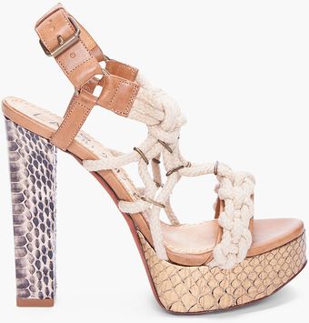 Lanvin Tan Python Cord Heels - Lyst