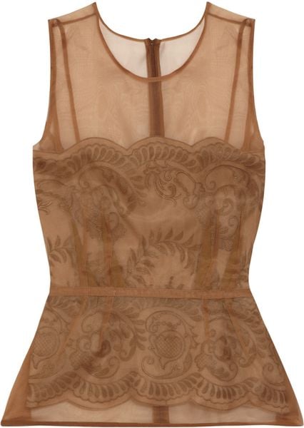 Stella Mccartney Yenisea Lace and Crepe Peplum Top in Brown - Lyst