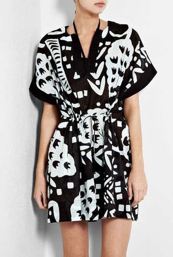 Diane Von Furstenberg Black and Pale Blue Printed Kaftan - Lyst