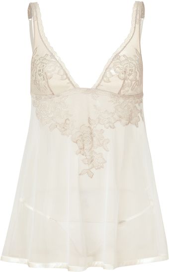  Beige and Mink Lace Embroidered Baby Doll Set 