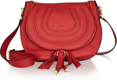 Chloé Marcie Messenger Texturedleather Shoulder Bag in Red - Lyst
