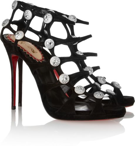 Christian Louboutin 20th Anniversary Neuron 120 Suede Cage Sandals in Black - Lyst