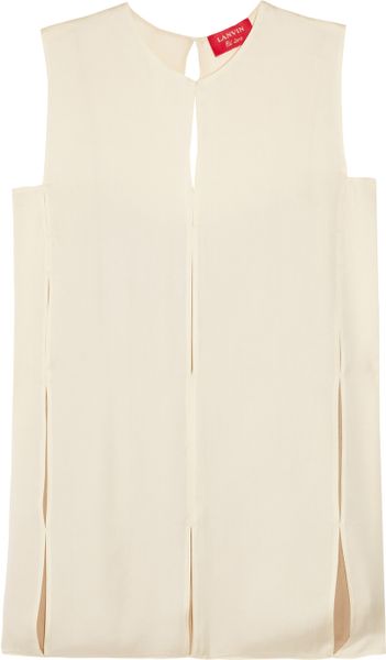 Lanvin Slitdetailed Silksatin Top in Brown - Lyst