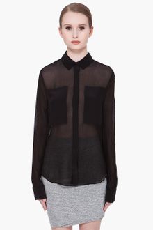T By Alexander Wang Black Long Sleeve Silk Blouse - Lyst