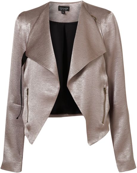 Topshop Metallic Drape Biker Jacket in Gold (bronze) - Lyst