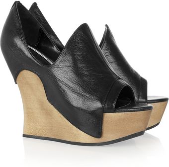  Tanganica Leather and Wood Wedge Mules 