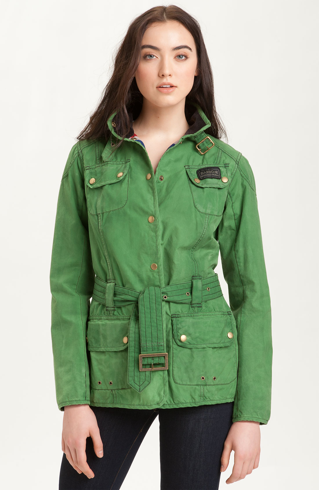 Barbour Belted Waxed Cotton Jacket in Green (racing green) | Lyst