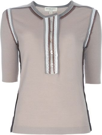 Burberry Leather Trimmed Top - Lyst