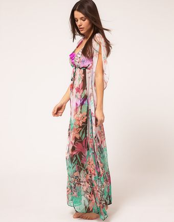 River Island Cream Lily Print Maxi Kaftan - Lyst