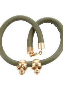 Alexander McQueen Double Leather Skull Bracelet - Lyst