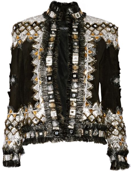 Balmain Embellished Suede Jacket in Black - Lyst