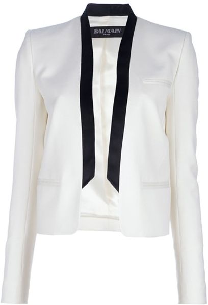 Balmain Contrast Lapel Jacket in White - Lyst
