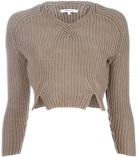 Carven Cropped Jumper in Brown (taupe) - Lyst