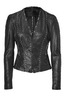 Donna Karan New York Black Hand Stitched Leather Jacket - Lyst