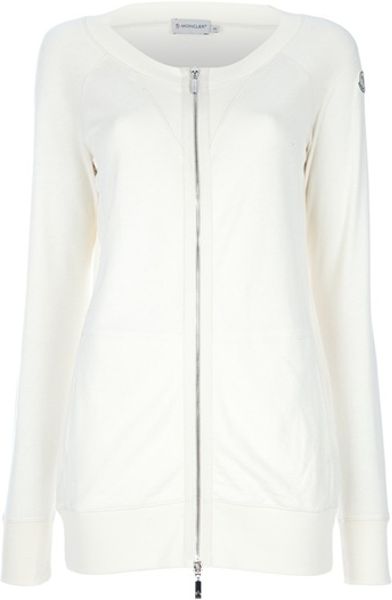 Moncler Round Neck Cardigan in White - Lyst