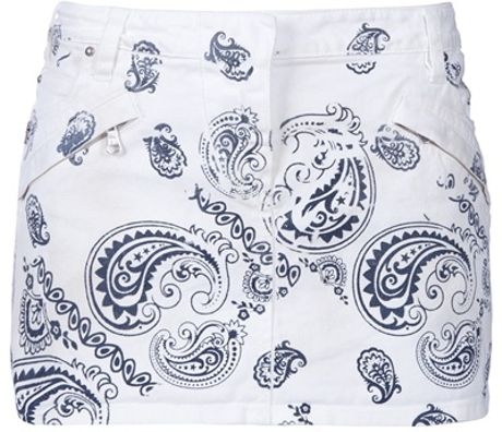 Pierre Balmain Printed Denim Skirt in White (denim) - Lyst