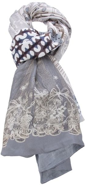 Pierre Louis Mascia Lace Detail Scarf in Gray (grey) - Lyst