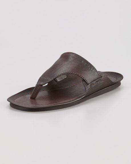 Prada Buffalo Leather Thong Sandal in Brown for Men | Lyst