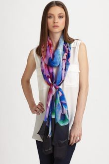 Roberto Cavalli Oversized Floral Print Silk Scarf - Lyst