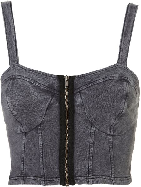 Topshop Denim Zip Bralet in Gray (light grey) - Lyst