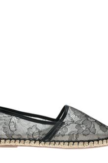 Valentino Semisheer Lace and Leather Espadrille Loafers Lace and Leather Upper - Lyst