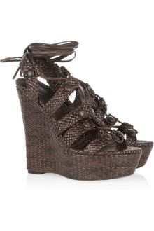 Burberry Woven Leather Wedge Sandals - Lyst
