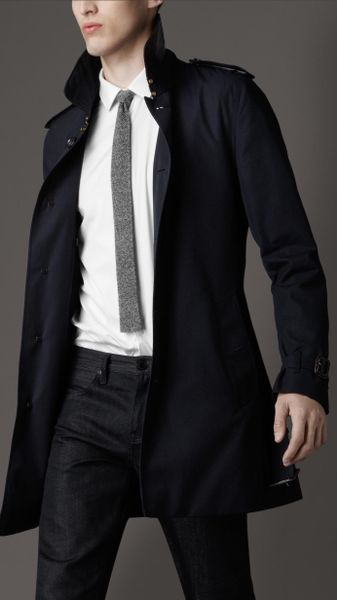 Burberry Cotton Gabardine Alligator Trim Trench Coat in Blue for Men (navy) - Lyst