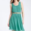 Calvin Klein Belted Chiffon Dress in Green (spearmint) - Lyst