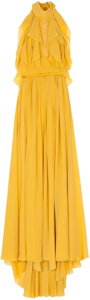 Elie Saab Silk Lng Drs Wiv Bow Neck 16 in Yellow - Lyst