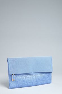 Fendi Dusty Blue Zucca Faille Fold Over Oversize Clutch - Lyst