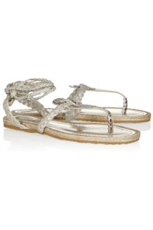 Jimmy Choo Peppin Watersnake and Metallic Suede Sandals - Lyst