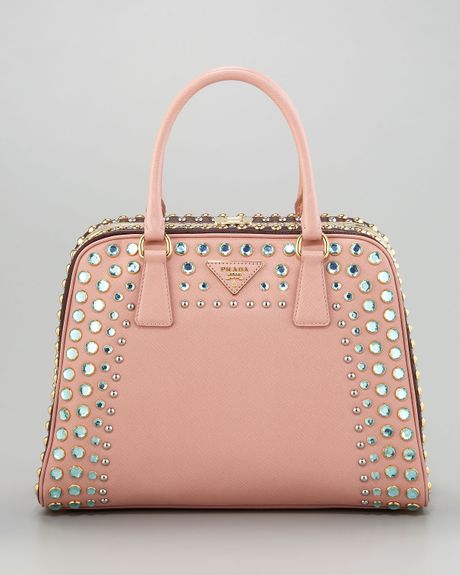 Prada Crystal and Stud Pyramid Tote in Pink (blue) | Lyst