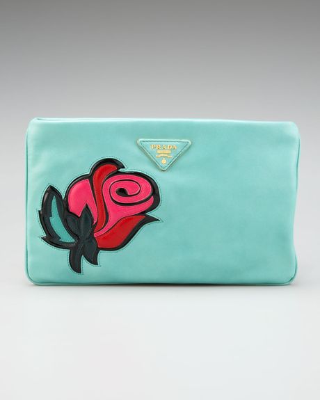 Prada Roseapplique Clutch in Blue (rose) - Lyst