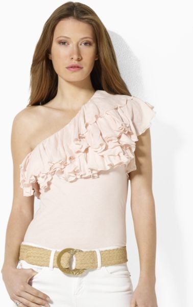 Ralph Lauren Blue Label Olivia Oneshoulder Ruffle Top in Pink (pale pink) - Lyst