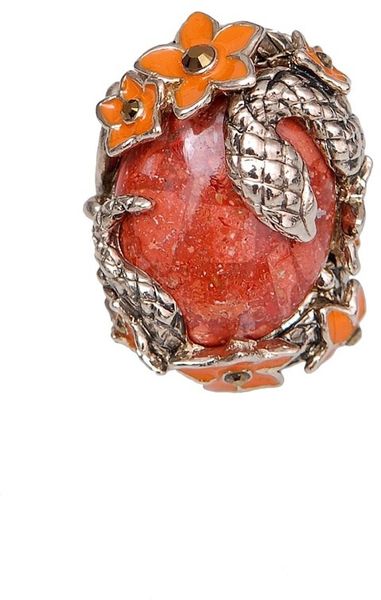 Roberto Cavalli Snake and Flower Ring in Orange (snake) - Lyst