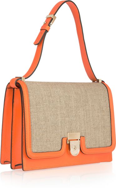 Victoria Beckham Leather And Canvas Shoulder Bag in Orange | Lyst