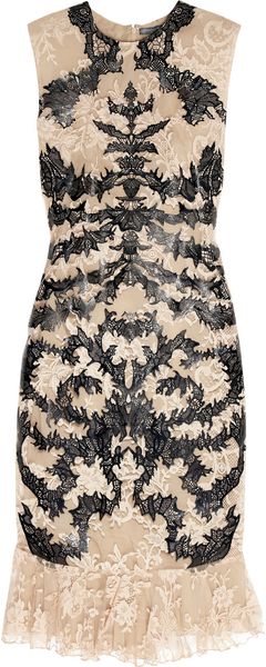 Alexander McQueen Lasercut Patentleather and Lace Dress - Lyst