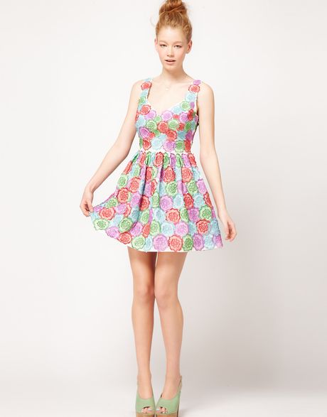 Asos Collection Asos Skater Dress With Floral Applique In Multicolor Multipastels Lyst 