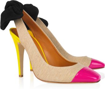 Carven Linen and Patentleather Slingbacks - Lyst