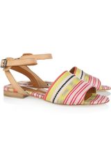 Carven Striped Jacquard and Leather Sandals