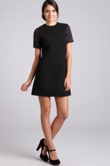 Celine Black Wool Satin Short Sleeve Dress - Lyst