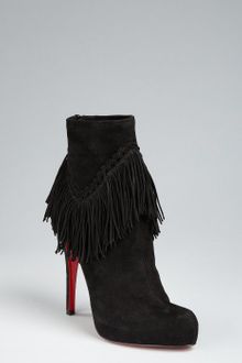 Christian Louboutin Black Suede Rom 120 Fringed Ankle Boots - Lyst