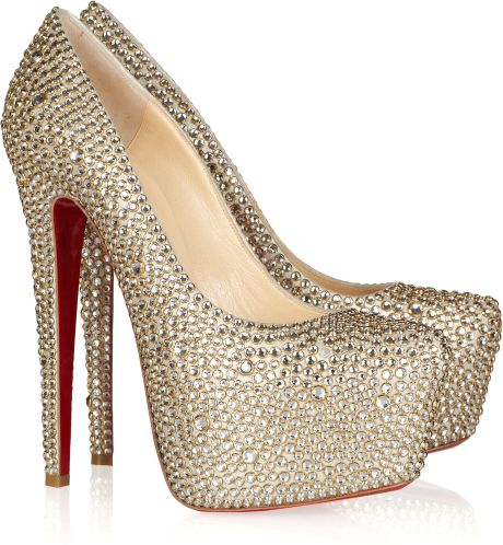 louboutin christian crystal pumps daffodile suede embellished 160 heels shoes katie holmes silver cinderella platform sparkle falls lyst pump too